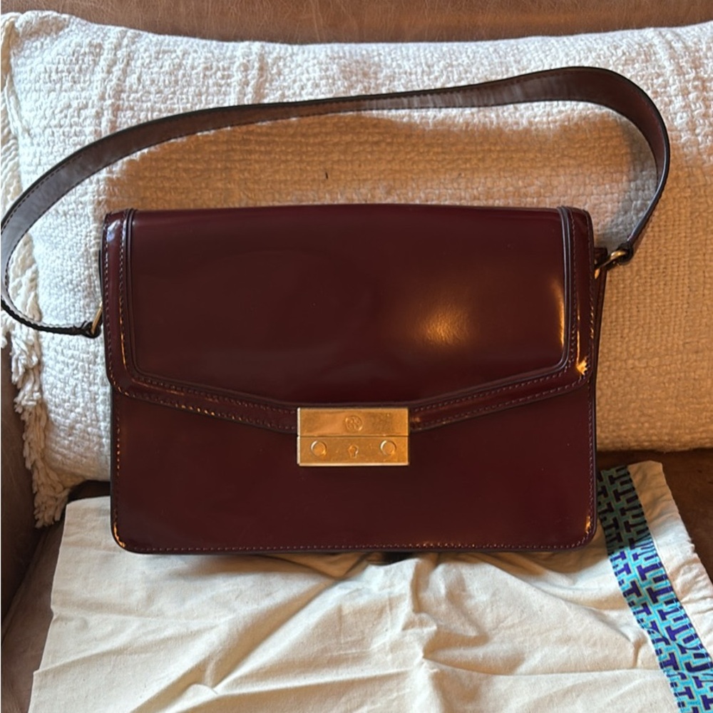 Maroon patent leather Tory Burch bag